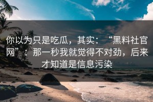 你以为只是吃瓜，其实：“黑料社官网”：那一秒我就觉得不对劲，后来才知道是信息污染