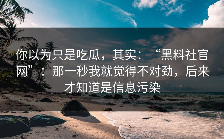 你以为只是吃瓜，其实：“黑料社官网”：那一秒我就觉得不对劲，后来才知道是信息污染